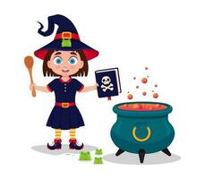 Witch brews a potion, vector illustration