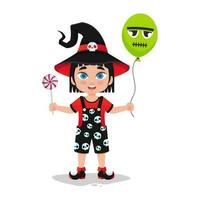Cute witch with balloon and lollipop vector