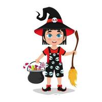Happy child dressed as a witch vector