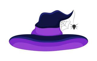 Halloween witch vector hat with cobweb and spider