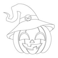 Coloring book pumpkin in a hat, vector illustration