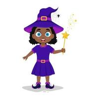 Cute child in a witch costume with a magic wand vector