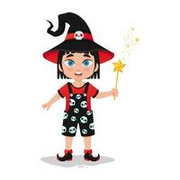 Cute child in a witch costume with a magic wand vector