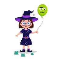 Cute witch with glasses, with a balloon vector