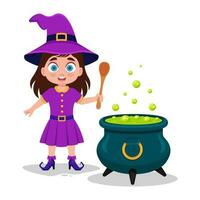 Witch brews a potion, vector illustration