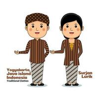 Couple wear Traditional Clothes greetings welcome to Yogyakarta vector