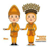 Couple wear Traditional Clothes greetings welcome to Riau vector