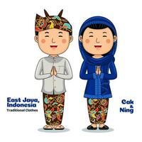 Couple wear Traditional Clothes greetings welcome to East Java vector