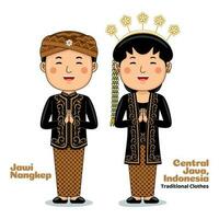 Couple wear Traditional Clothes greetings welcome to Central Java vector