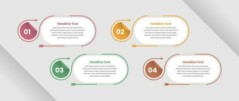 Professional modern four step business process presentation infographic template with abstract arrow shape and number vector