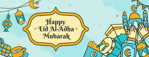 Hand drown Islamic holiday banner, suitable for Ramadan, Eid Fitri, Eid Adha and Maulid. vector