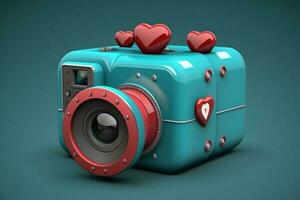 3D icon camera isolated with share and love 3d icon style. Generate Ai photo