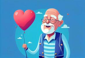 Grandparent hold heart balloon with smiling. Generate Ai. photo