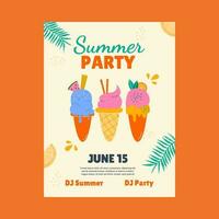 Flat summer ice cream hand drawn party poster template vector