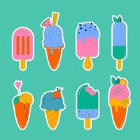 A set of different  stickers hand-drawn ice creams. Flat, hand-drawn design vector