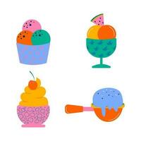 Hand drawn different types of ice cream in a glass flat design vector