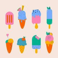 A set of different hand-drawn ice creams. Flat, hand-drawn design vector