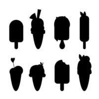 A set of different silhouette hand-drawn ice creams. vector