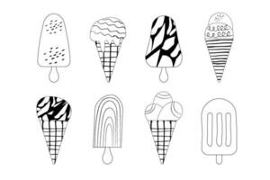 A set of different outline  hand-drawn ice creams. Doodle design vector