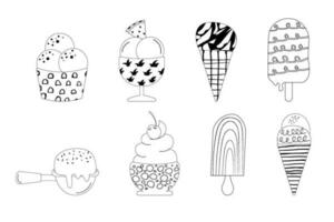 Hand drawn outline different types of ice cream vector