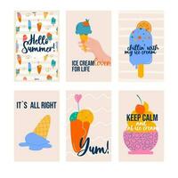 Ice cream hand drawn summer card collection template. Hello summer vector