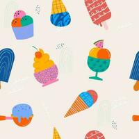 Seamless pattern of different ice cream is hand drawn. Flat design vector