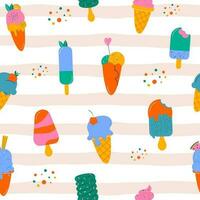 Seamless pattern funny ice cream hand-drawn vector