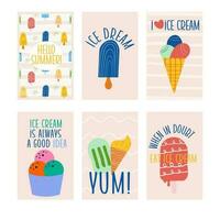 Ice cream hand drawn card collection template. Hello summer vector