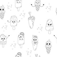 Seamless outline kawaii ice cream pattern drawn vector