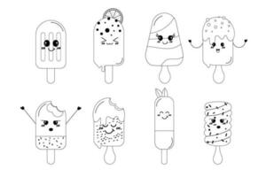 A set of hand-drawn outline  kawaii ice cream on a stick. Hand drawn doodle  design vector