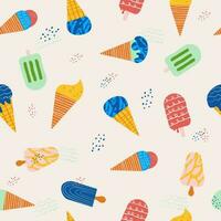 Seamless pattern of different ice cream hand drawn vector