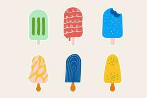 Set of hand drawn stickers ice cream cones on a stick flat design vector
