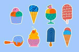 Hand drawn different stickers types of ice cream vector