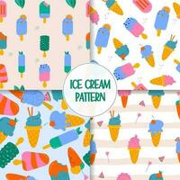 Set seamless fun ice cream pattern hand drawn vector