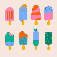 A set of hand-drawn ice cream on a stick. Hand drawn flat design vector