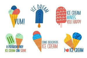 Ice cream lettering set style hand drawn flat design vector