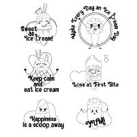 Ice cream kawaii lettering outline set of doodle badge label design vector