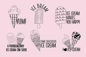 Ice cream lettering outline set of doodle badge label design vector