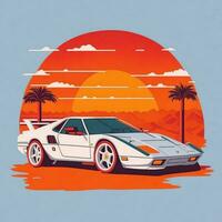 Artwork of tshirt graphic design flat design of one retro car. Generate Ai photo