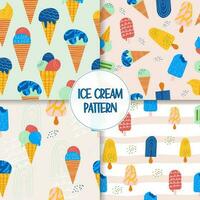 Set  seamless ice cream pattern hand drawn vector