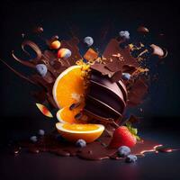 Chocolate dessert combined with fruit. Generate Ai photo