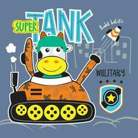 cow and super tank funny animal cartoon vector