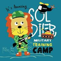 lion the soldier funny animal cartoon vector