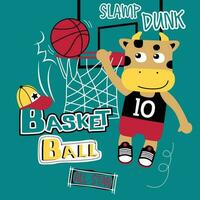 cow playing basketball funny animal cartoon vector