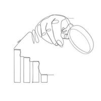 continuous line drawing graph and magnifying glass illustration vector