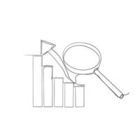 continuous line drawing graph and magnifying glass illustration vector