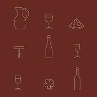 Set of wine glasses and bottle elements. Wine set concept. Weekends and chill concept. vector