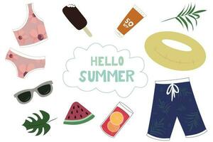 Cute Summer Set for Summer Elements. Collection of scrapbooking elements for beach party. Tropical vacation concept vector