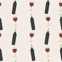 Pattern with wine glasses and bottle. Wine concept. Weekends and chill concept. vector