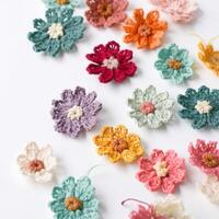 Crochet flowers on a table photo